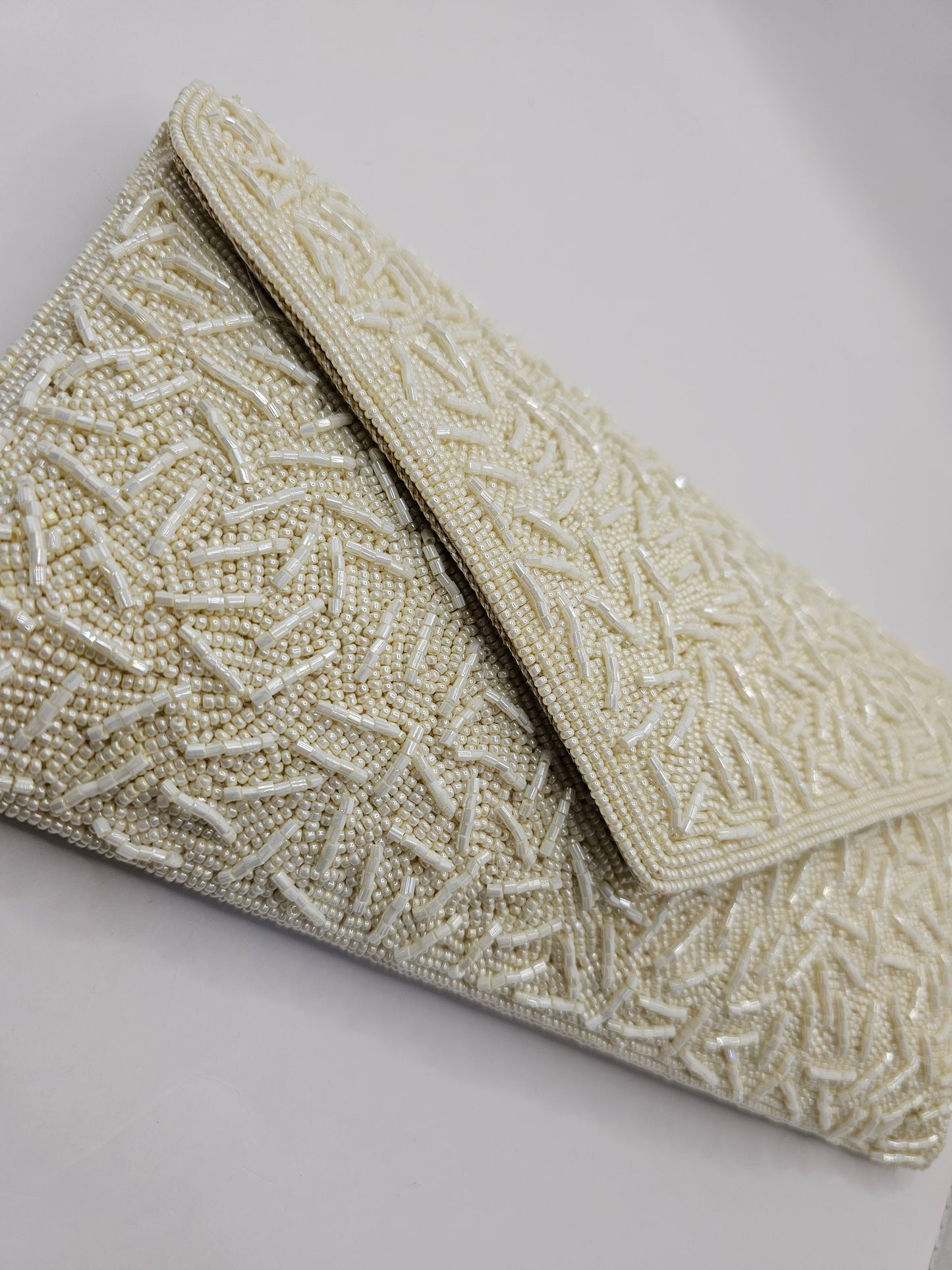 Cream Beaded Clutch