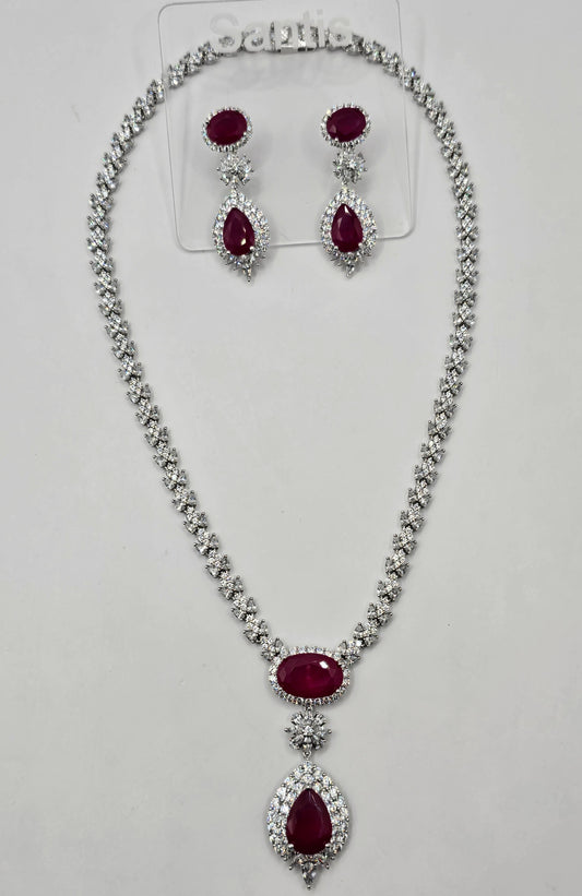 Ice Ruby CZ Diamond Cubic Zirconia Necklace set