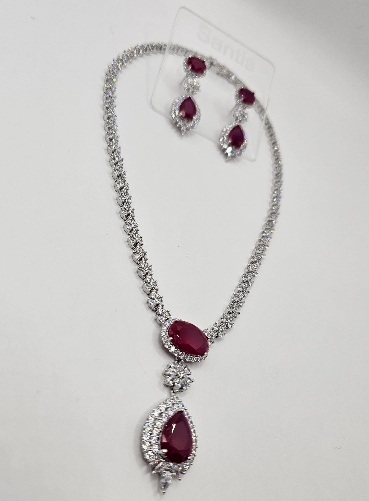 Ice Ruby CZ Diamond Cubic Zirconia Necklace set