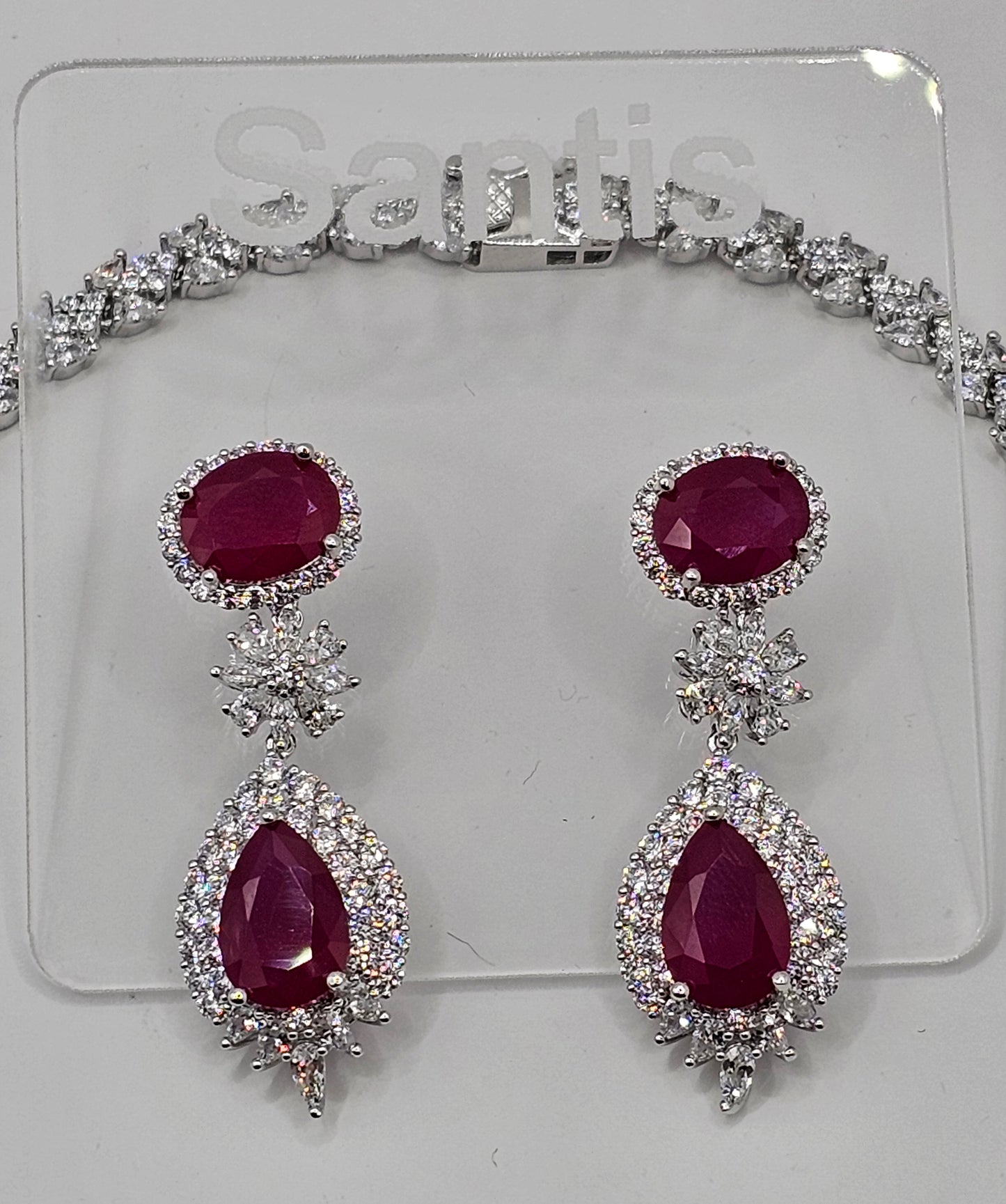 Ice Ruby CZ Diamond Cubic Zirconia Necklace set