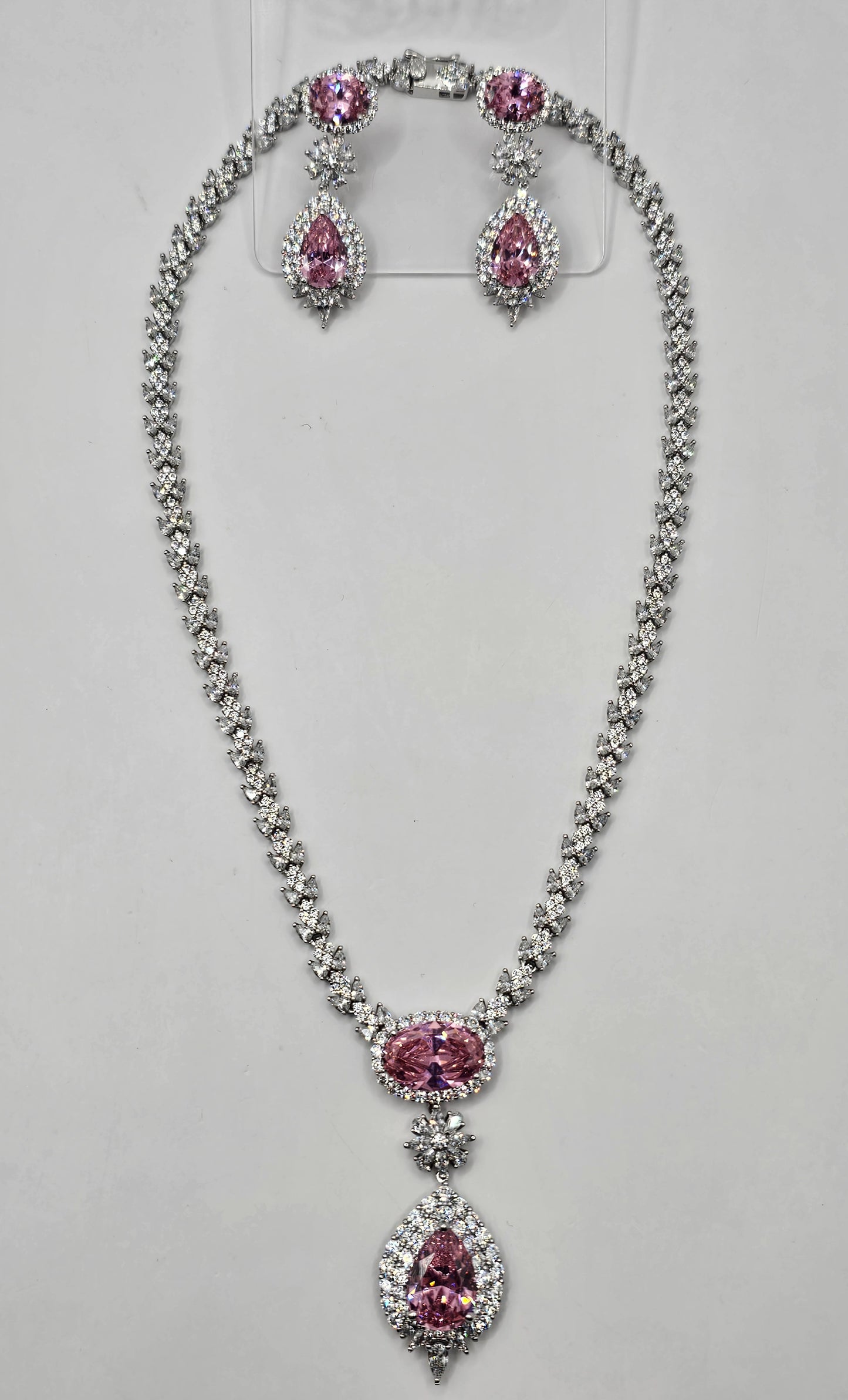 Ice Ruby CZ Diamond Cubic Zirconia Necklace set