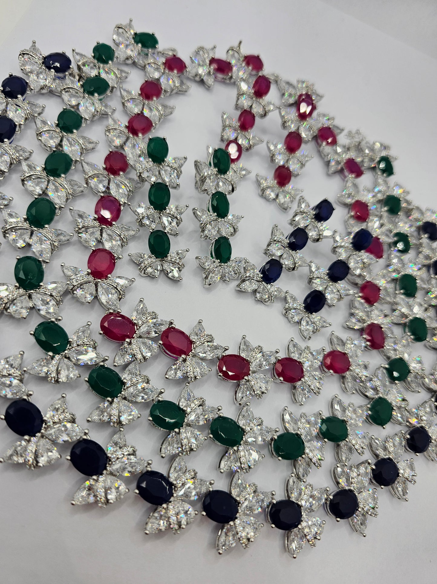 Royal Trio: Ruby, Emerald & Sapphire Necklace Set