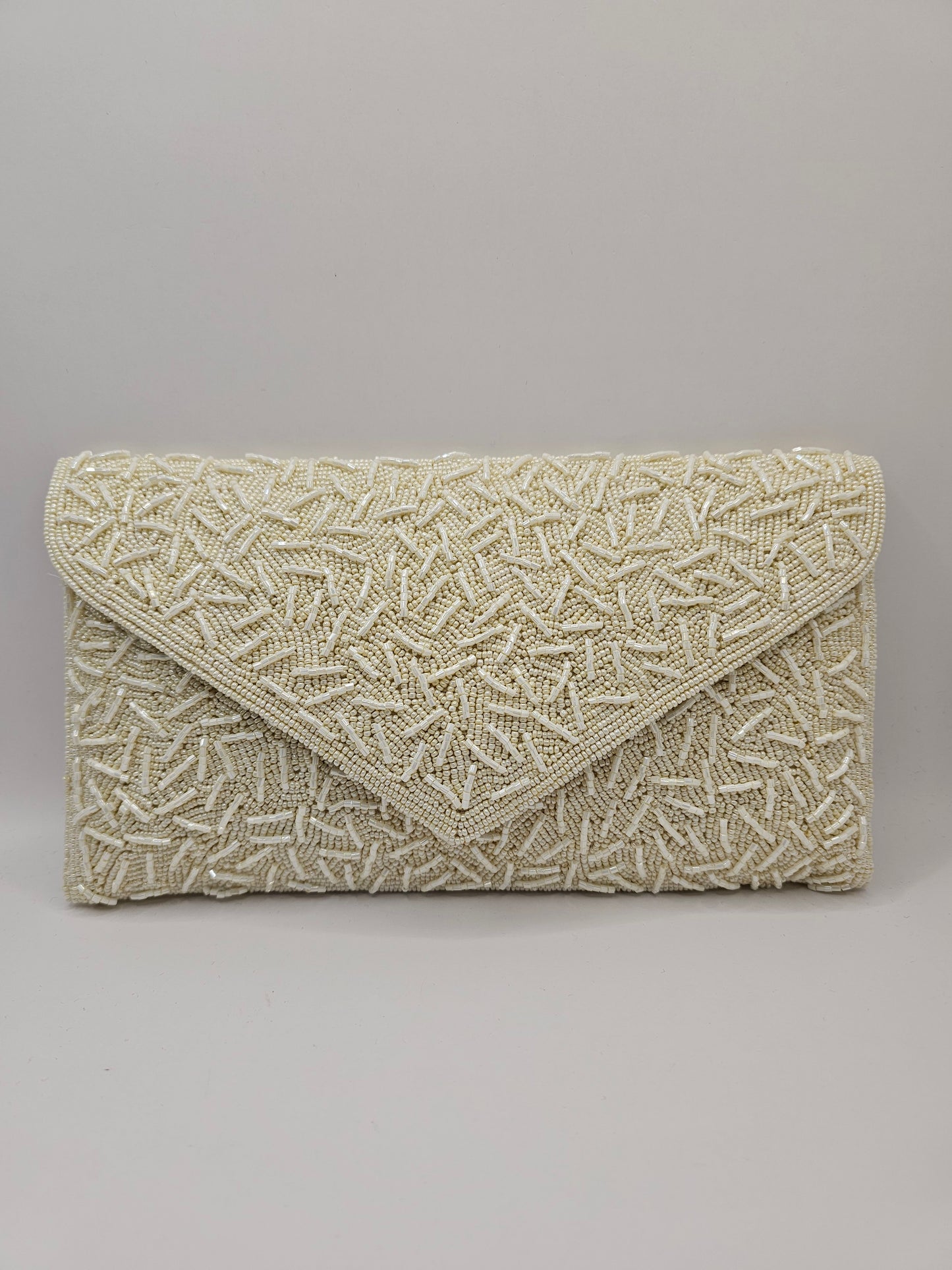 Cream Beaded Clutch