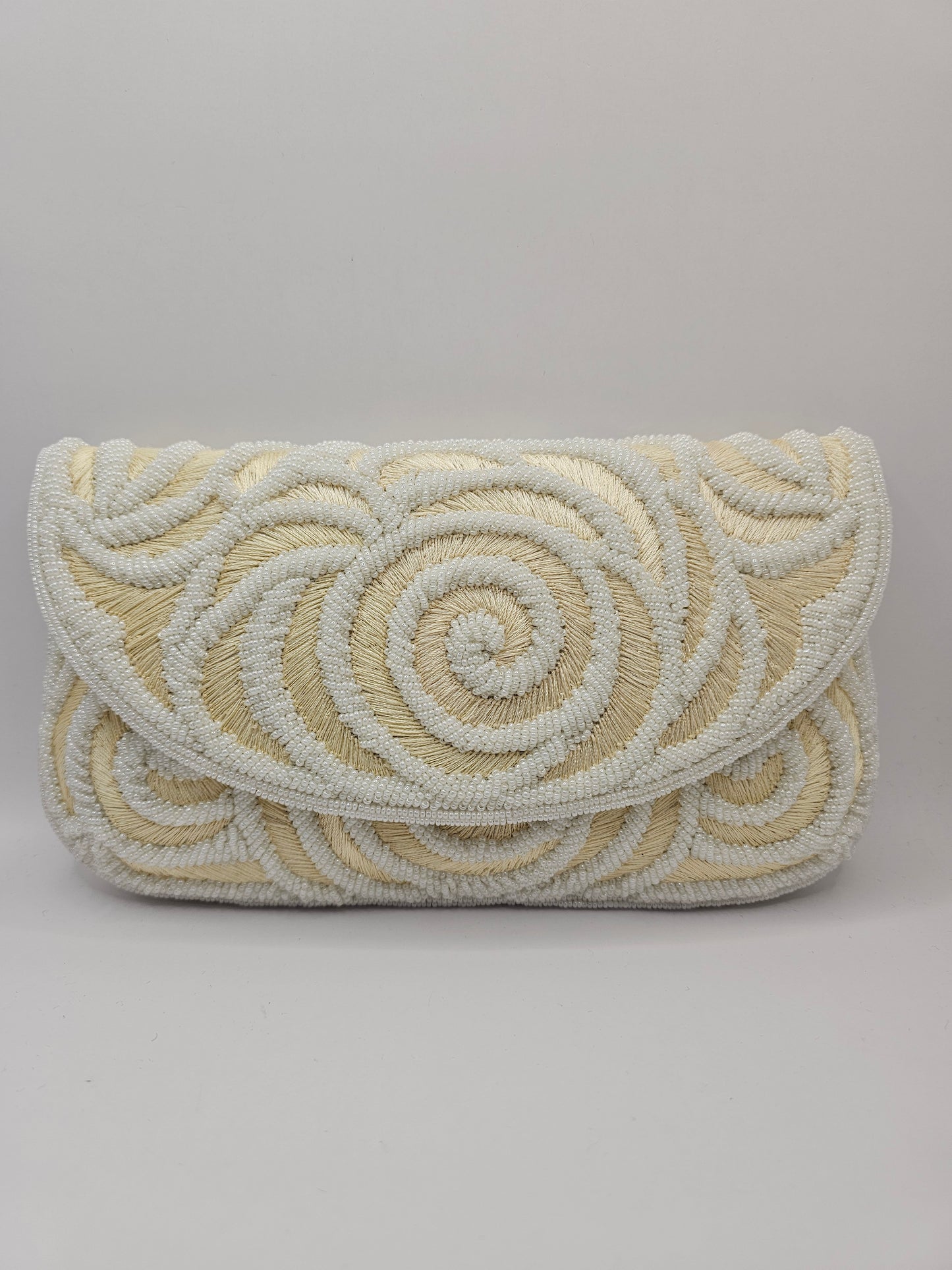 Cream and White Beaded Clutch