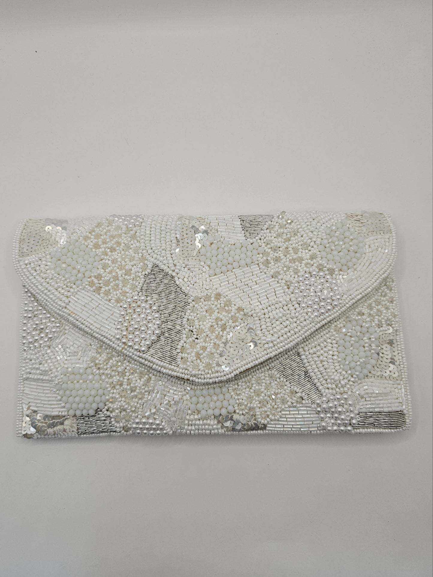 White & Pearl Beaded Clutch