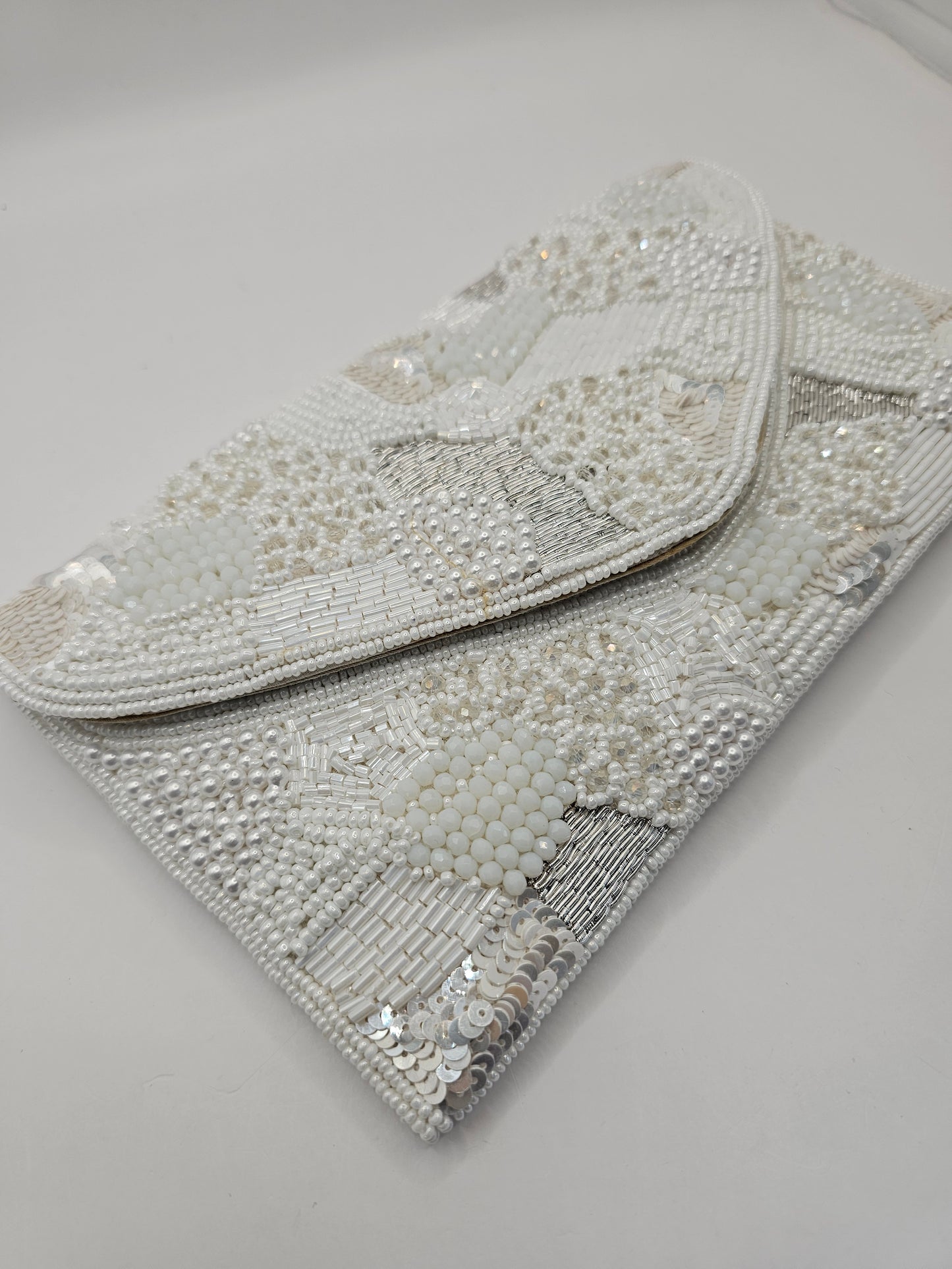 White & Pearl Beaded Clutch