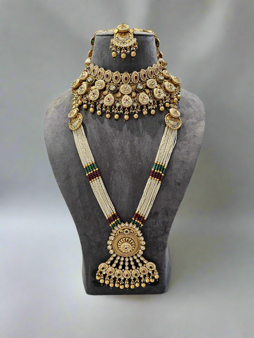 Maroon and Emerald Rajwadi Bridal Set