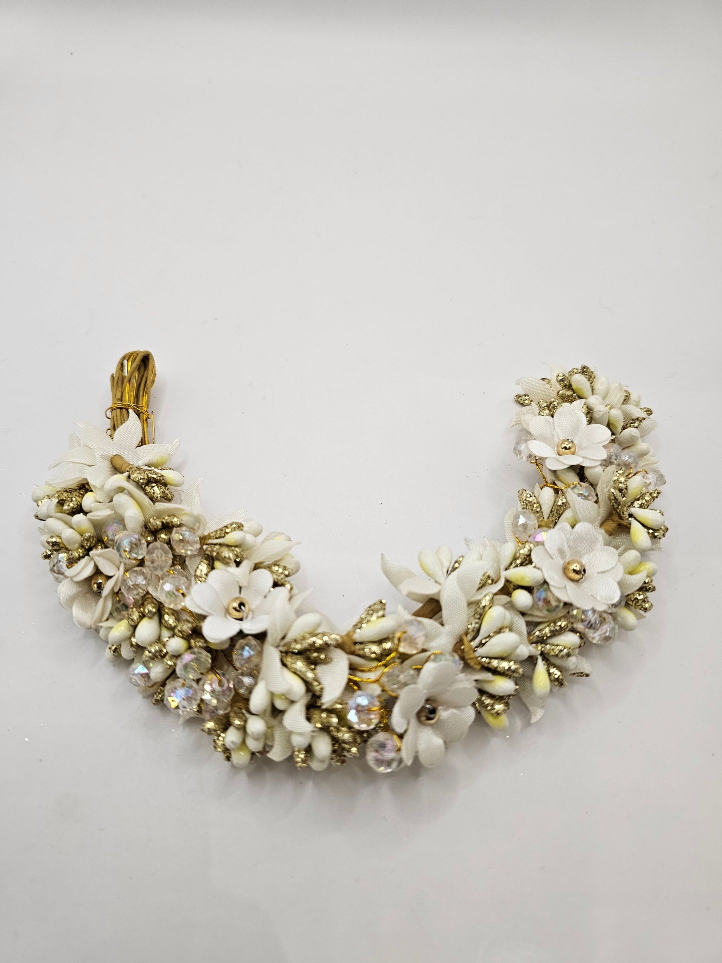 White Floral and Gold Headpiece