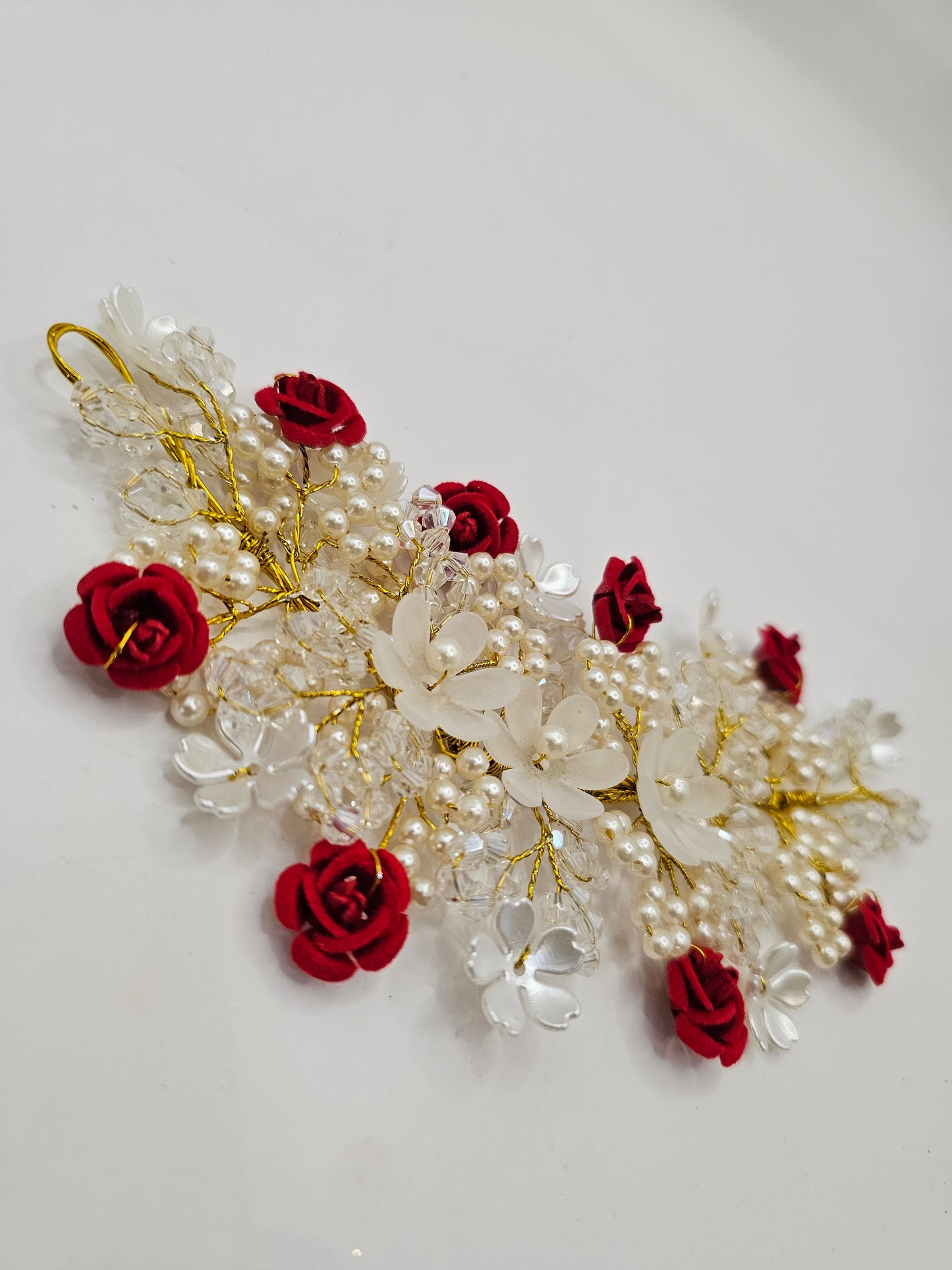 White and Red Floral Headpiece