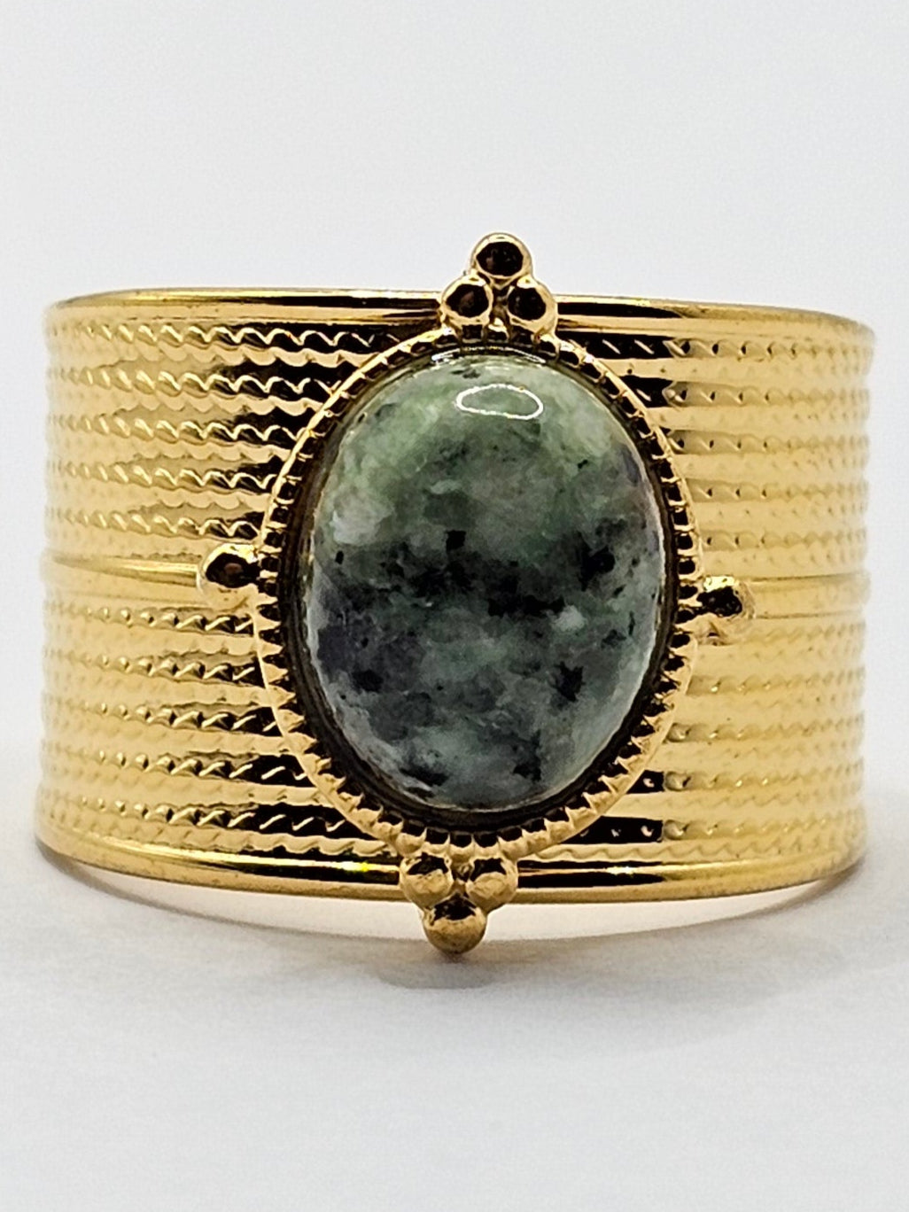 Green Stone Stainless Steel Adjustable Ring