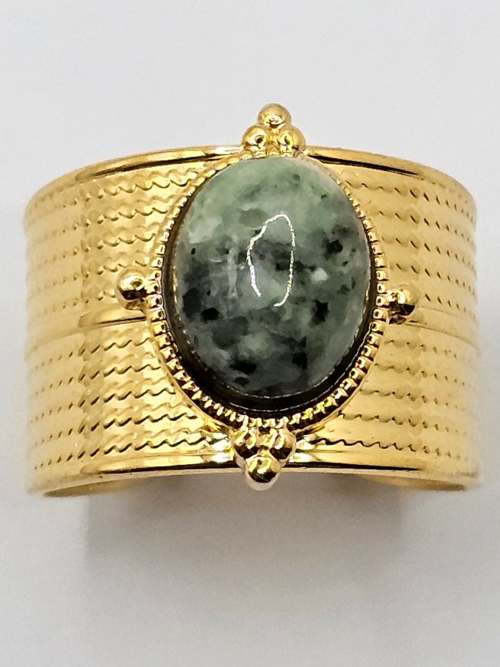 Green Stone Stainless Steel Adjustable Ring