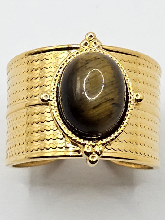 Brown Stone Stainless Steel Adjustable Ring