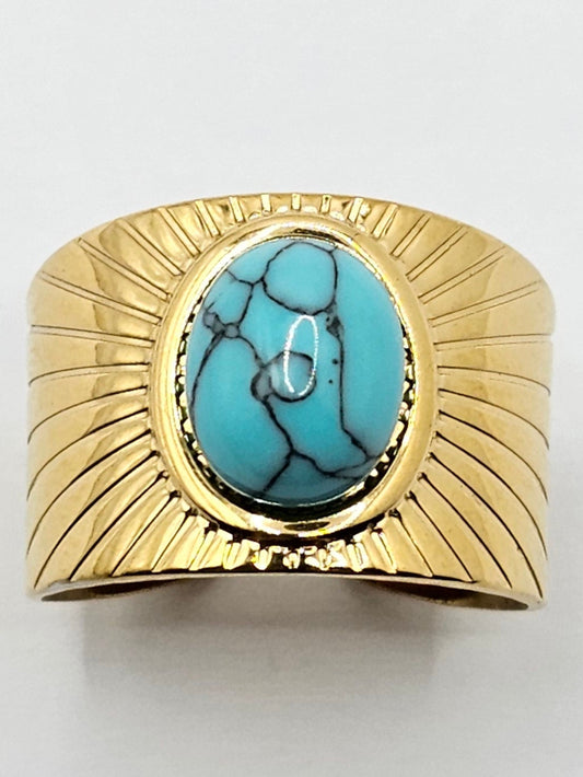 Turquoise Stainless Steel Adjustable Ring