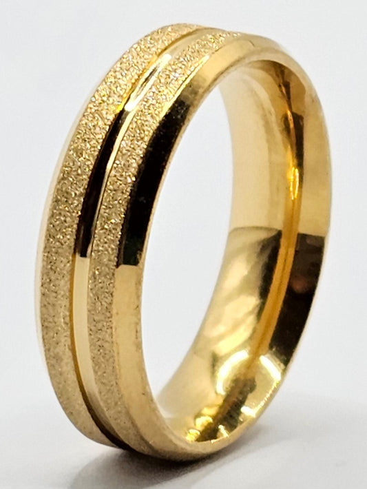 Glitter-Infused Gold Polish Stainless Steel Ring