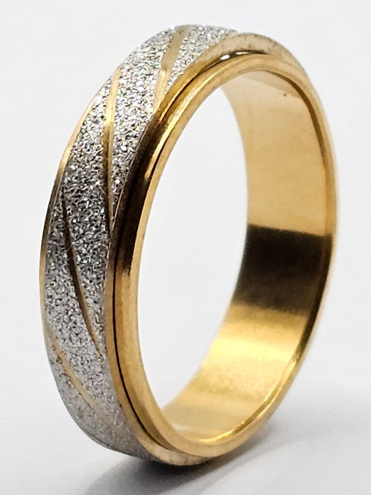 Glitter-Infused Gold Polish Fidget Stainless Steel Ring