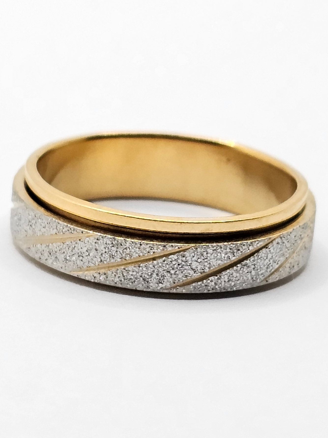 Glitter-Infused Gold Polish Fidget Stainless Steel Ring