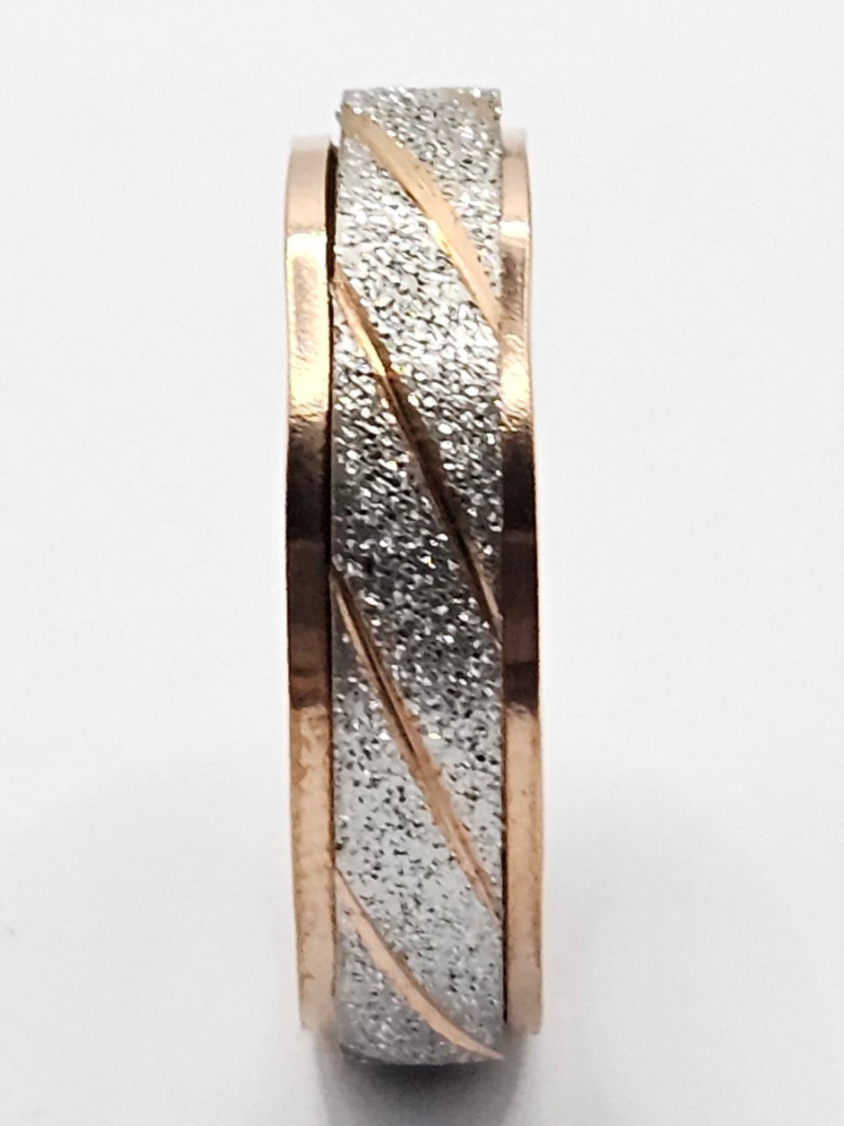 Glitter-Infused Rose Gold Polish Fidget Stainless Steel Ring