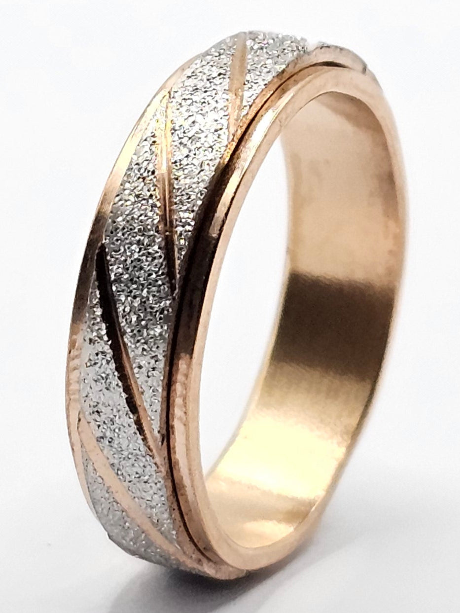 Glitter-Infused Rose Gold Polish Fidget Stainless Steel Ring