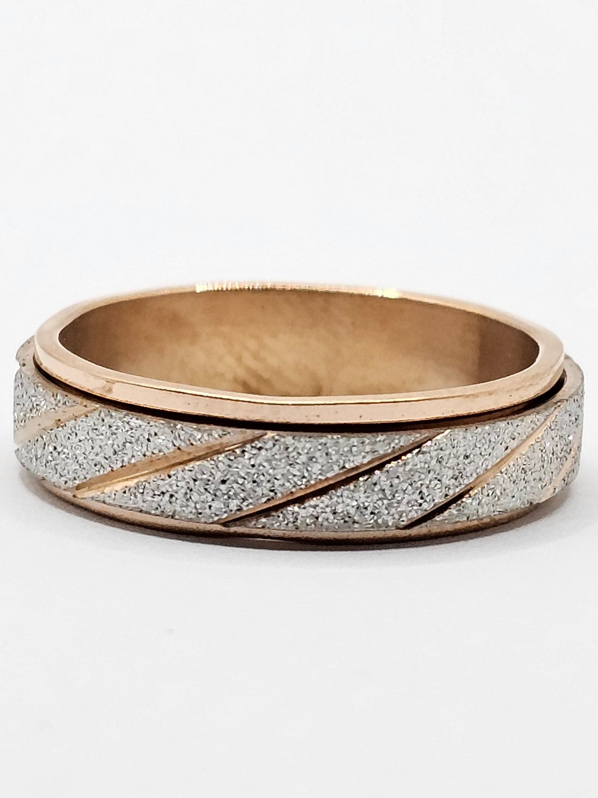 Glitter-Infused Rose Gold Polish Fidget Stainless Steel Ring