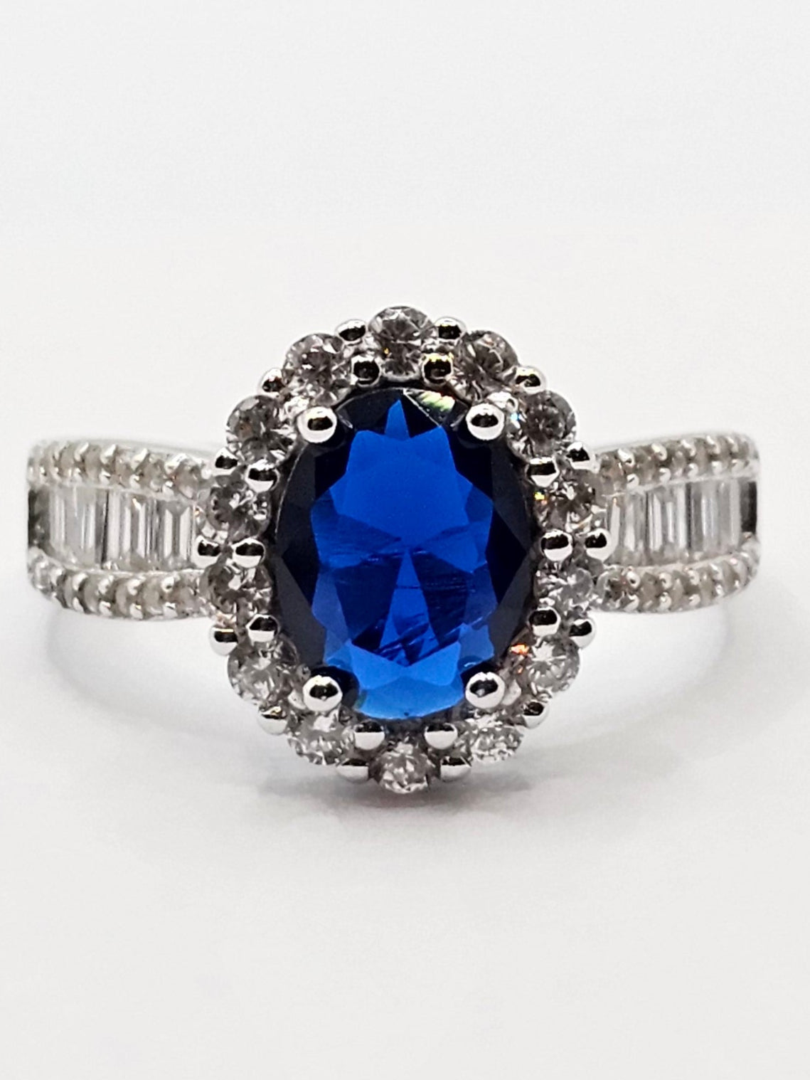 Oval Sapphire Blue CZ Stone Ring