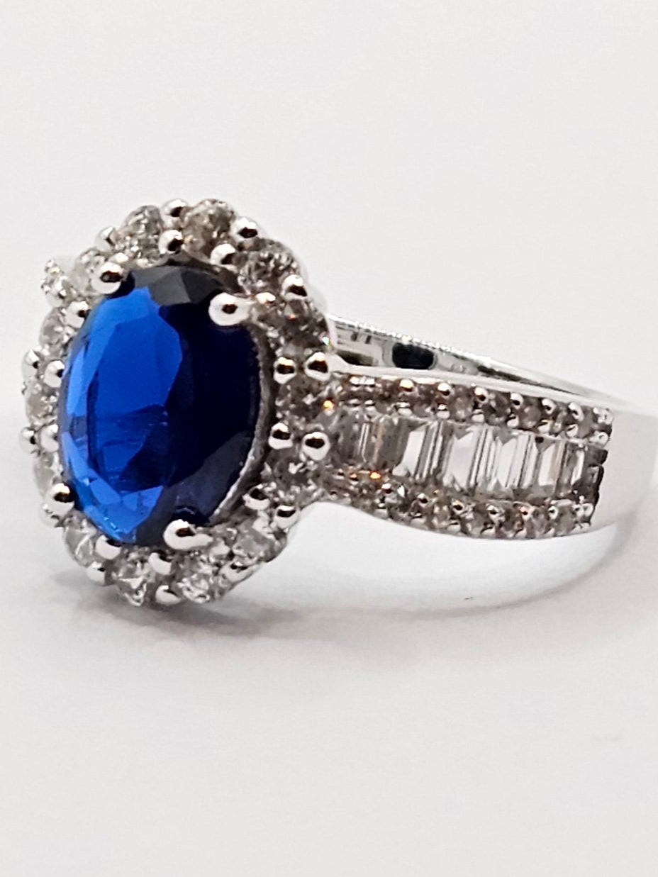 Oval Sapphire Blue CZ Stone Ring