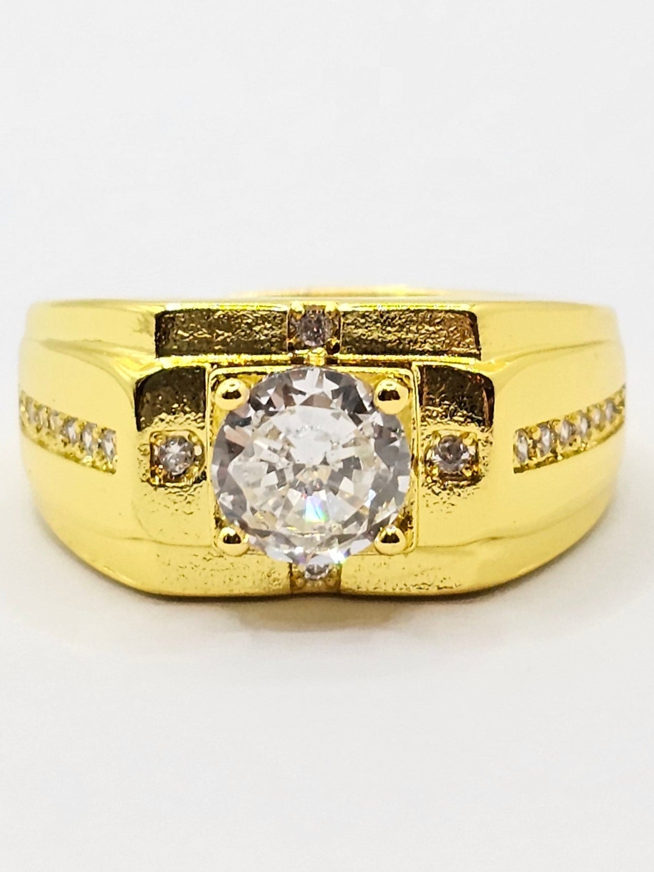 Adjustable Unisex CZ Stone Gold Polish Ring